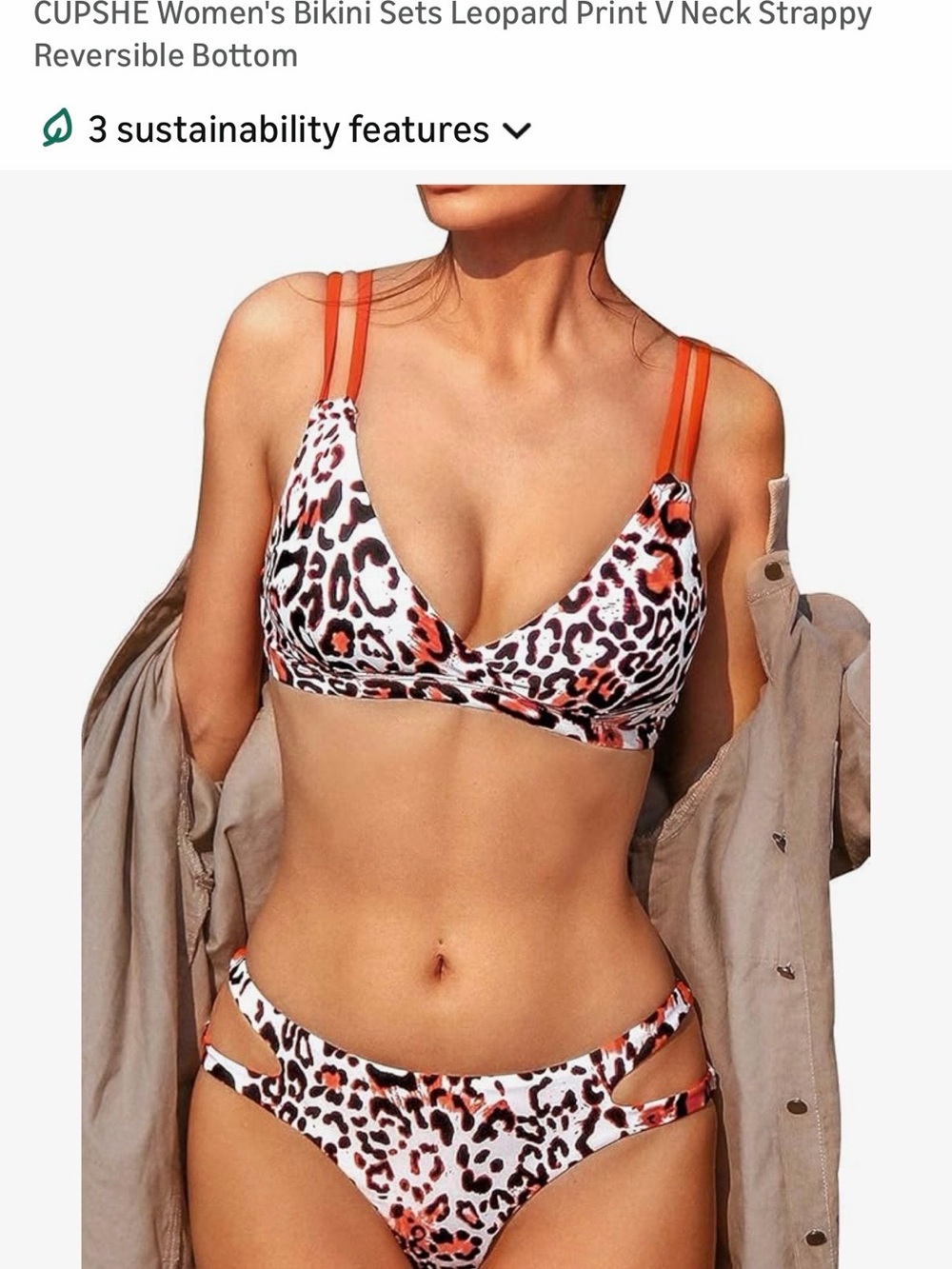 NWOT Cupshe Leopard Print V-Neck Bikini Set with Orange Straps